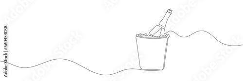 A bottle of champagne in a bucket of one line. Continuous line drawing of champagne bottle in ice bucket. Vector illustration