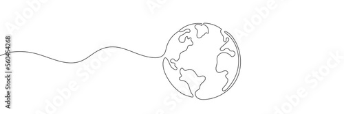 Earth one line drawing. Continuous line Globe. Vector illustration