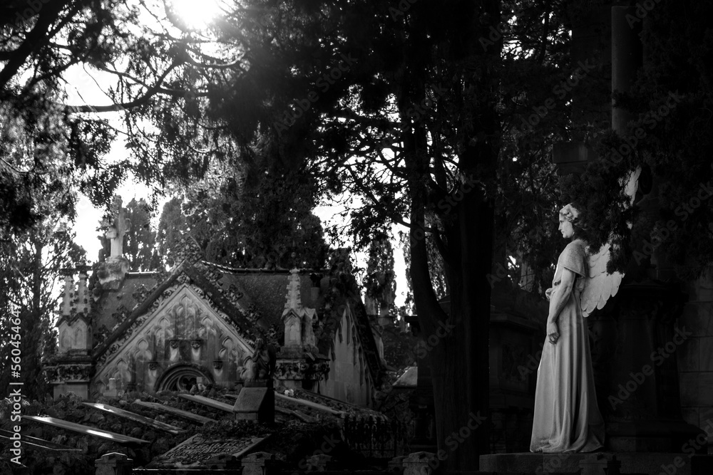 Sculpture in the modernist cemetery of Montjuic in Barcelona Spain Sculpture in the modernist cemetery of Montjuic in Barcelona Spain