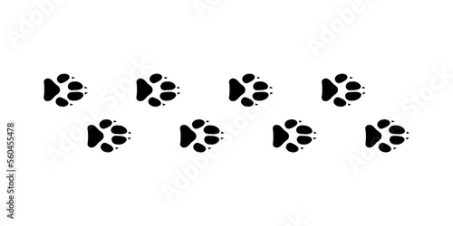 Cute animal. Foot dog or cat seamless pattern. Footprint graphic. Repeated pattern trail cat or dog. Shape paw isolated on white background. Vector
