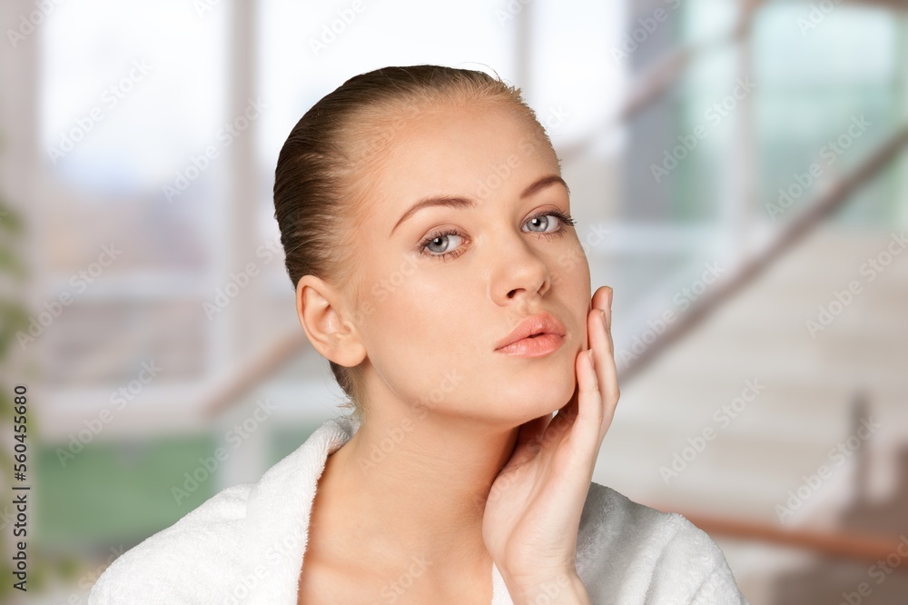 Beautiful young woman has clean skin, Cosmetology concept Beautiful young woman has clean skin, Cosmetology concept