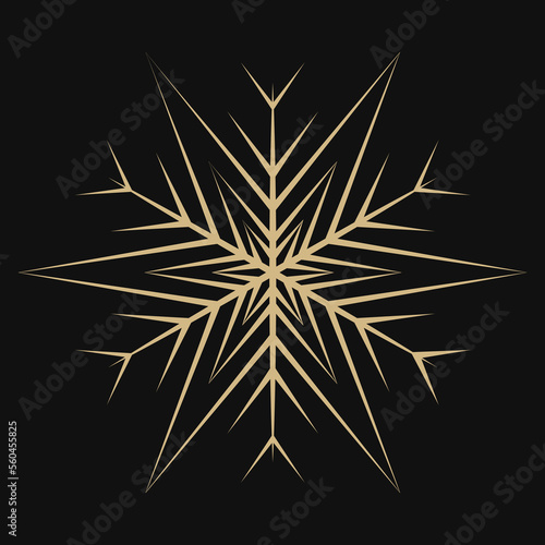 Gold snowflake icon isolated on black background. Elegant vector star illustration. Simple geometric snow sign. Snowflake symbol. Winter  Christmas and New Year holidays theme. Golden luxury design