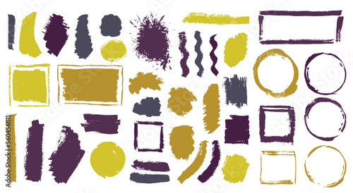 Paint dry brushstroke vector pack. Freehand border box scratch elements.