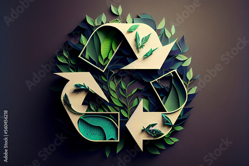 Green recycle icon eco papercut nature concept photo