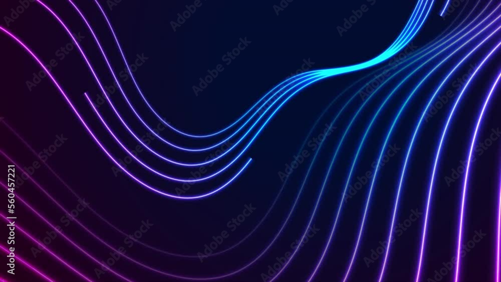 Blue ultraviolet neon wavy lines abstract shiny retro background ...