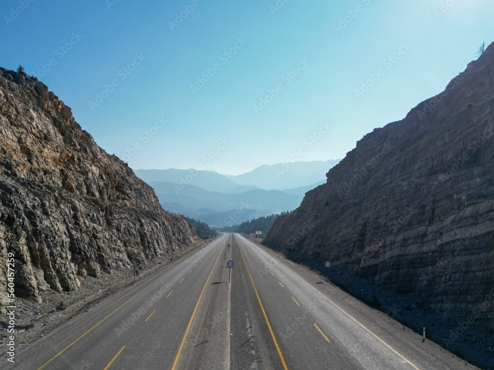 highways and transport through deep valleys in the mountains