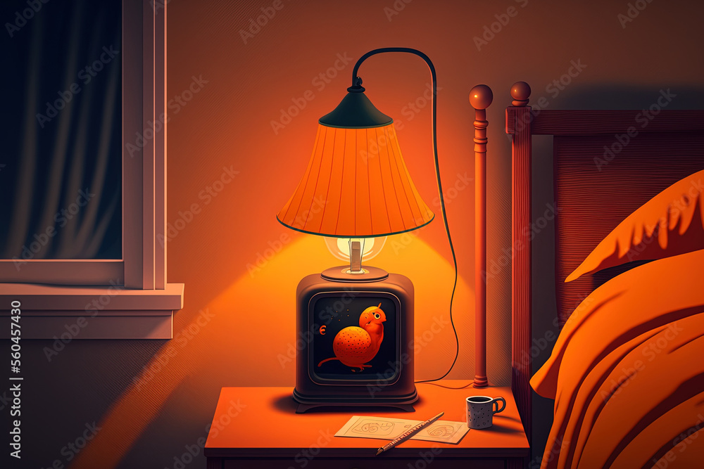 Illustration of a small orange lamp for sleeping. Generative AI Illustration of a small orange lamp for sleeping. Generative AI