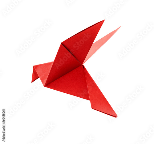 Red paper dove origami isolated on a white background