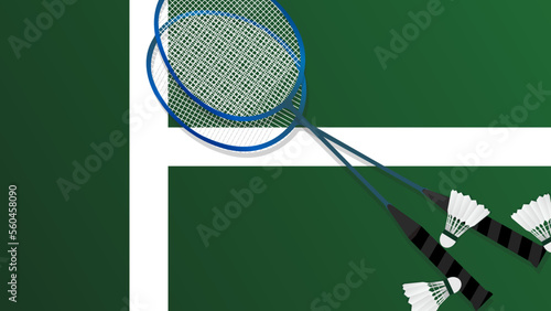 Badminton racket with white badminton shuttlecock , court indoor badminton sports wallpaper with copy space for text  ,  illustration Vector EPS 10