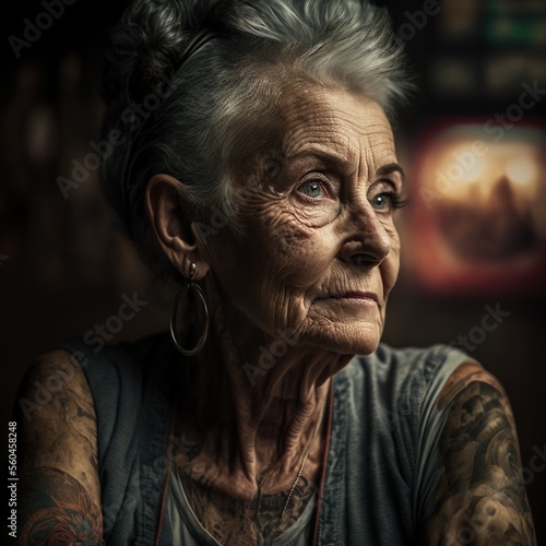portrait of a old person with tattoo