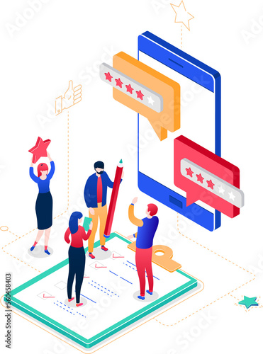 Company testimonials - modern colorful isometric illustration