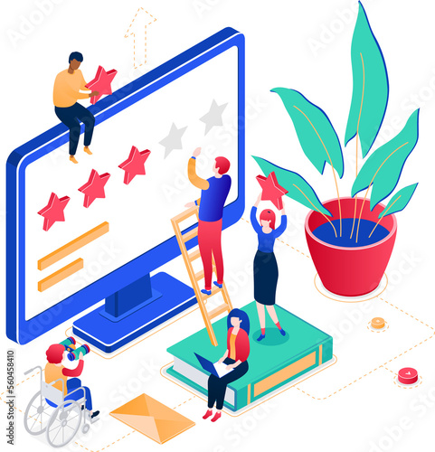Company testimonials - modern colorful isometric illustration