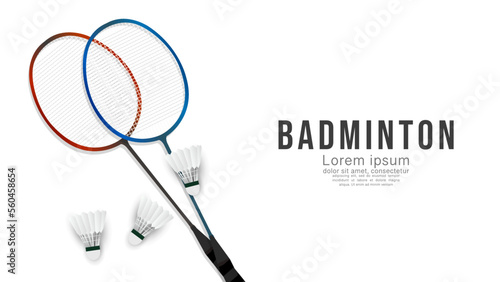 Badminton racket with white badminton shuttlecock , badminton sports wallpaper on white background  ,  illustration Vector EPS 10