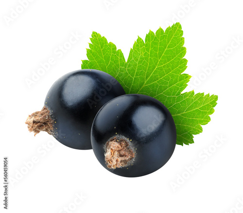 Canvastavla Two black currant berries with leaf cut out