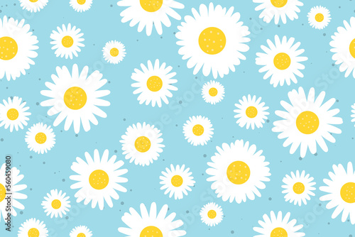 seamless spring pattern with daisy flowers- vector illustration