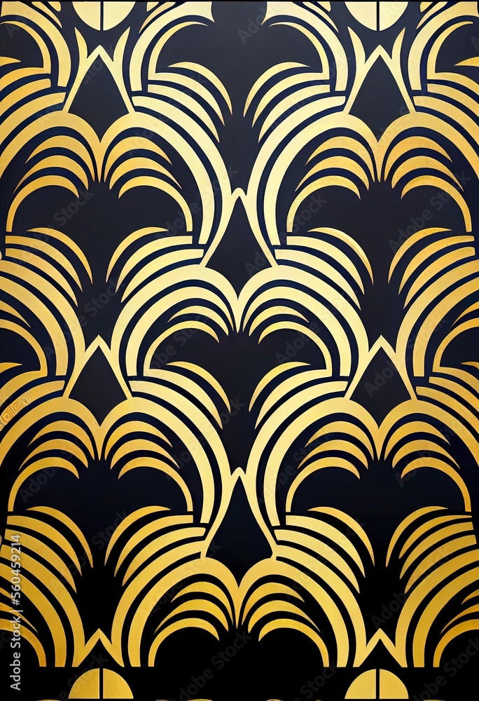 Art deco style wallpaper pattern with gold and black. Art deco style wallpaper pattern with gold and black.