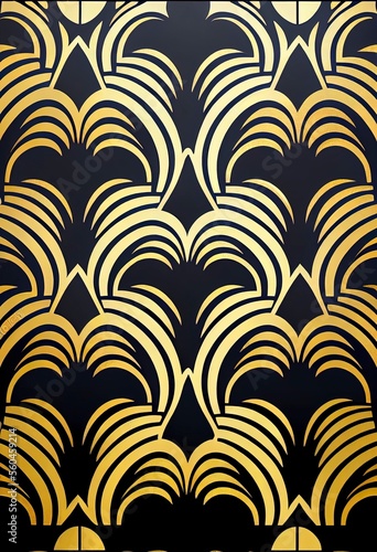 Art deco style wallpaper pattern with gold and black.