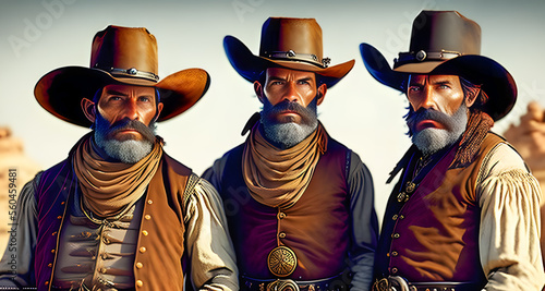 Obraz na plátně Portrait Old west cowboys cowboy hats and beards