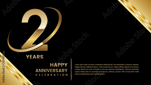 2nd Anniversary Celebration. Template design with gold color for anniversary celebration event, invitation, banner, poster, flyer, greeting card. Logo Vector Template Illustration