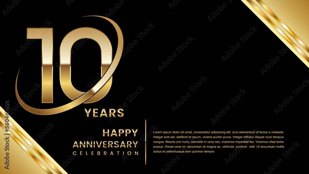 10th Anniversary Celebration. Template design with gold color for ...
