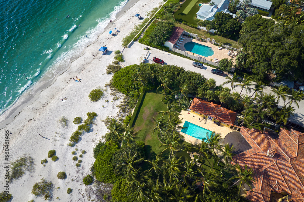 Aerial view of rich neighborhood with expensive homes in Boca Grande