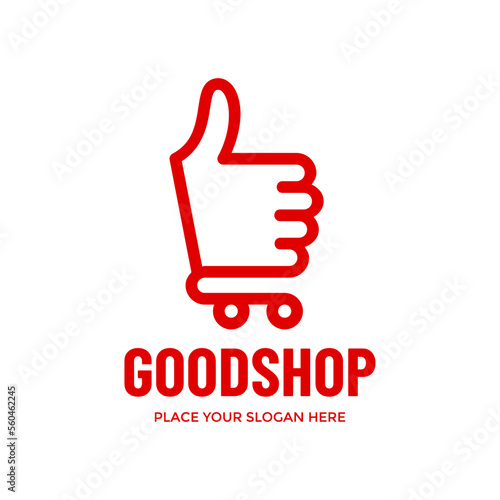 Good shop vector logo template. This design use hand and cart symbol. Suitable for marketing, business.