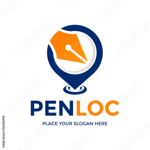 Pen location vector logo template. This design use pen and pin gps symbol. Suitable for application.