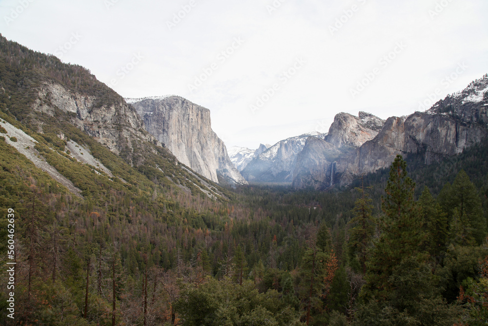 View of nature landscape at Yosemite National Park in the winter,USA.