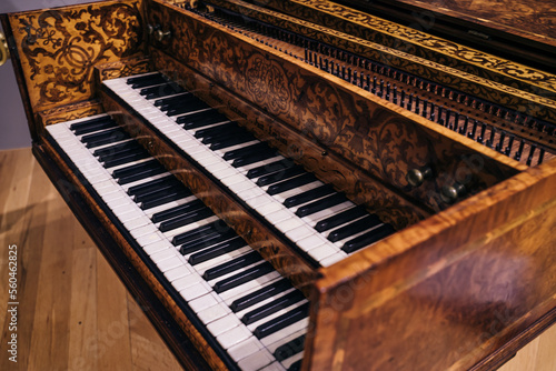 Keyboard of harpsichord (selective focus) photo