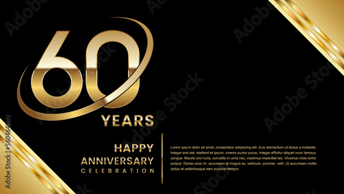 60th Anniversary Celebration. Template design with gold color for anniversary celebration event, invitation, banner, poster, flyer, greeting card. Logo Vector Template Illustration