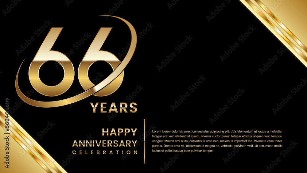 66th Anniversary Celebration. Template design with gold color for ...