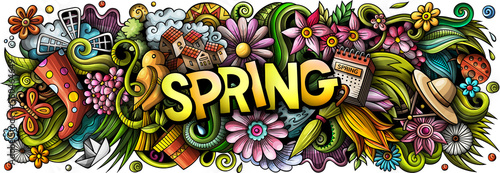 Spring detailed lettering cartoon illustration