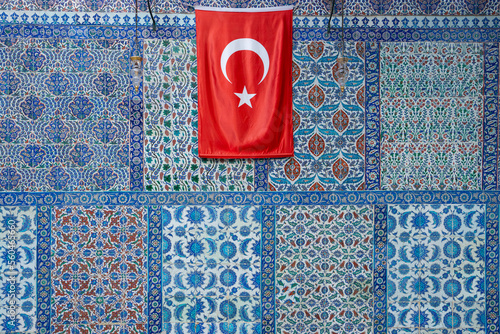 Photography Photograph of Turkish Flag on Traditional Turkish Tiles, Eyüp Sultan Mosque, Ist