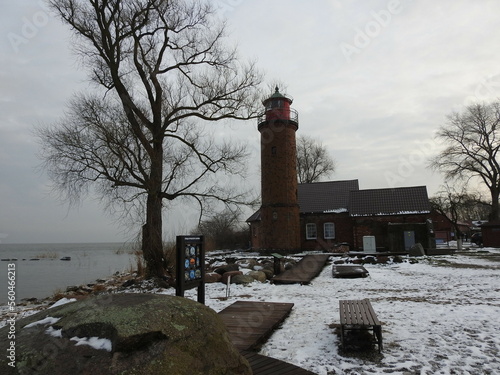 Billede på lærred the rinderort lighthouse near kaliningrad in russia on curonian lagoon