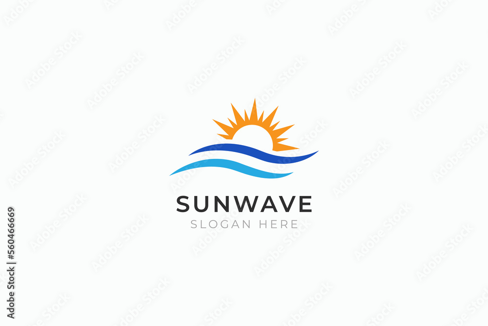 Sun Wave Logo Template Vector for Business Vacation Summer Holiday Tropical Beach Sun Wave Logo Template Vector for Business Vacation Summer Holiday Tropical Beach