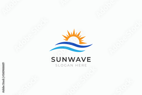 Sun Wave Logo Template Vector for Business Vacation Summer Holiday Tropical Beach