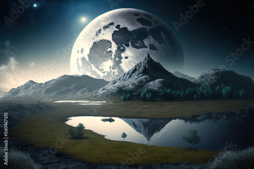 Fotografiet Background Moon Landscape. Generative AI
