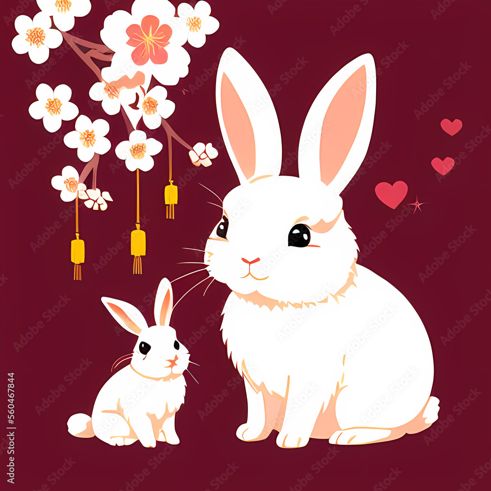 Fototapeta premium Cute rabbit with Chinese New Year themed background using Generative AI