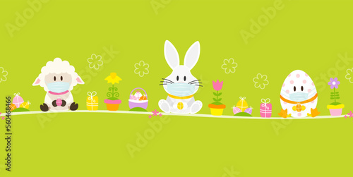 Banner Schaf Weißer Osterhase & Osterei Maske Icons Grün