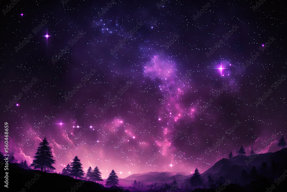 Stars in the night sky,purple background. Generative AI