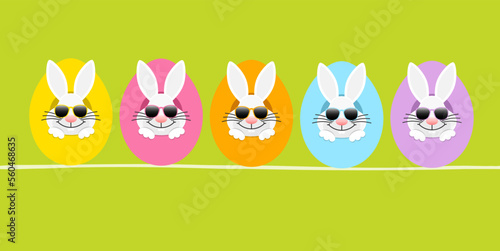 Banner 5 Weiße Osterhasen Sonnenbrille In Ostereiern Von Vorn Grün