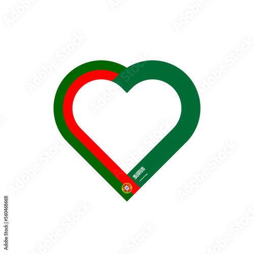 friendship concept. heart ribbon icon of portuguese and saudi arabian flags. vector illustration isolated on white background