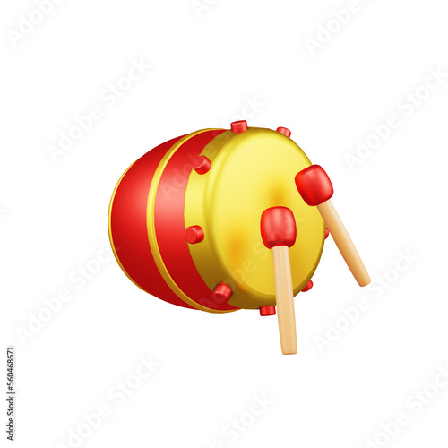 3D Chinese New Year elements. Chinese drum with sticks traditional lion dance. Decorations for the Chinese New Year. Realistic 3d design illustration