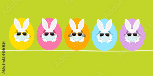 Banner 5 Weiße Osterhasen Maske Sonnenbrille In Ostereiern Von Vorn Grün