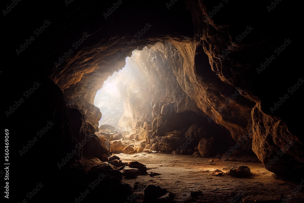 Empty cave looking out - obrazy, fototapety, plakaty 