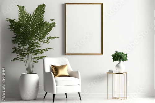 Mock up Contemporary style  3D render  3D illustration  blank vertical picture wood frame  empty copy space  modern interior wall background  interior space  living room