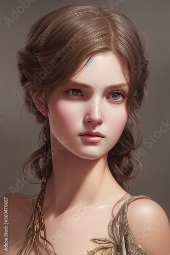 Portrait painting of a beautiful girl - Realistic - Nude - Pretty Gril