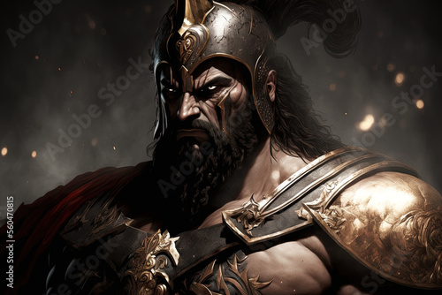 Greek god of war Ares, shown here looking for a fight. Generative AI photo