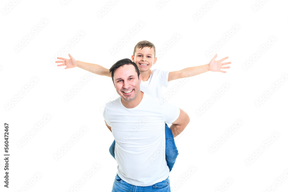 father with adorable little son isolated on white father with adorable little son isolated on white