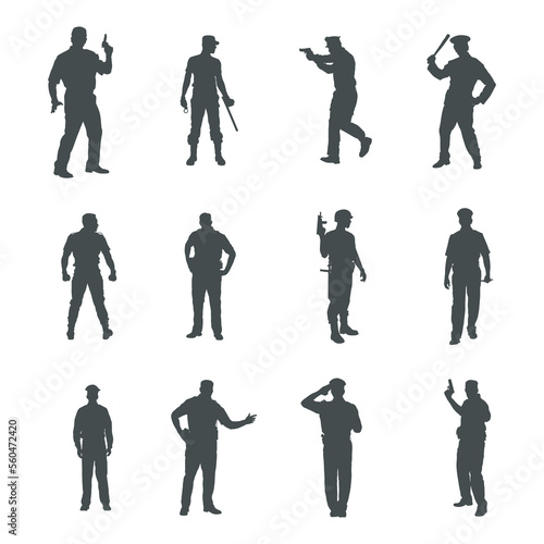 Police officer silhouettes, Set of policeman silhouette